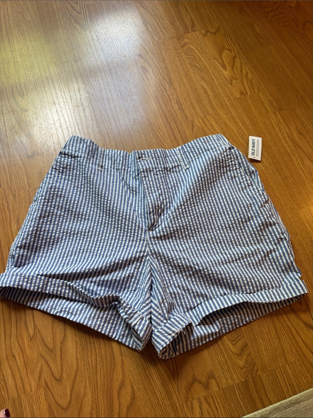 Old Navy Blue and White Striped High-Waist Women’s Shorts